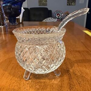 Diamond Cut Crystal Condiment Bowl with Ladle. Perfect for jam or spice.